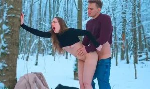 In the cold, a Russian couple enjoys hot sex