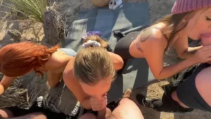 Elly Clutch, Stella Sedona, and Kitten.Kyra outdoor blowjob orgy