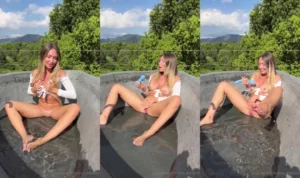 AubreyAddison Buzzes In An Outdoor Bathtub
