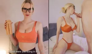 Russian blonde in lingerie panties with big tits during vaginal