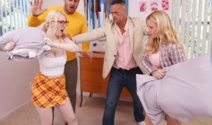 Two couples of blondes agreed to a group swinger show after a fight
